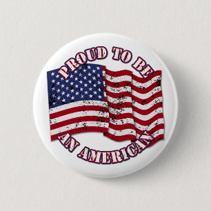 Proud To Be An American With USA Flag distressed 6 Cm Round Badge