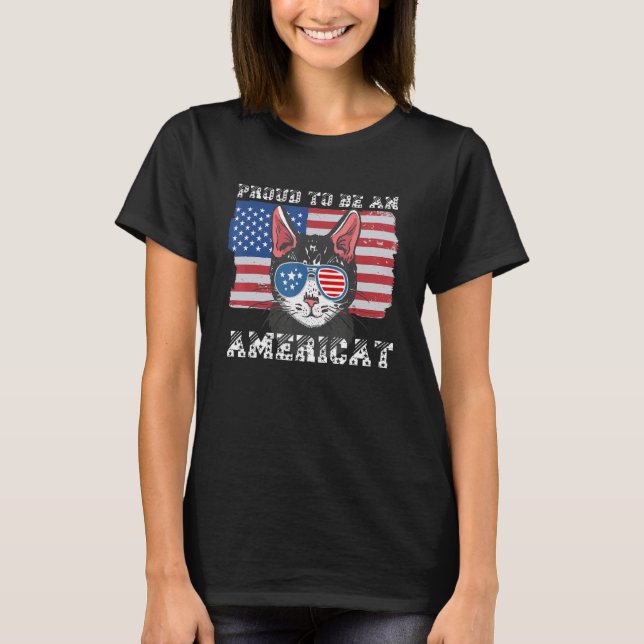 Proud To Be An Americat For Patriotic Cat T-Shirt (Front)