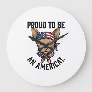 Proud To Be An Americat Patriotic Cat Shirt_1 Large Clock