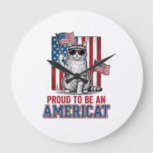 Proud To Be An Americat Patriotic Cat Shirt_1 Large Clock