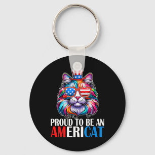 Proud To Be An Americat Usa Flag Cat Lover 4th Of Key Ring