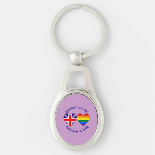 Proud to be British and Gay Hearts UK USA Flags Key Ring