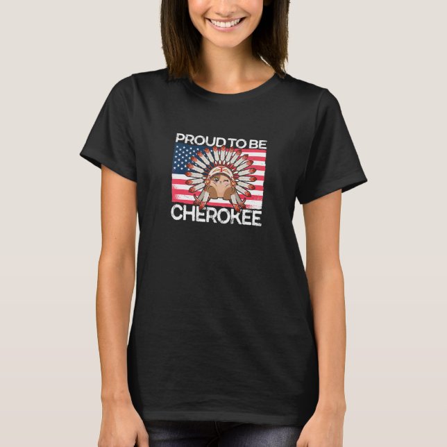Proud To Be Cherokee Native Cat American Flag Prid T-Shirt (Front)
