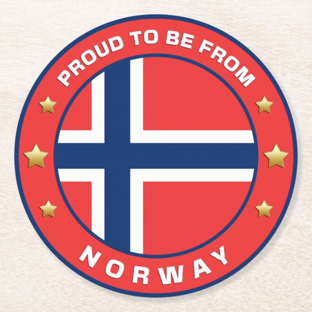Proud To Be From Norway Round Paper Coaster (Front)