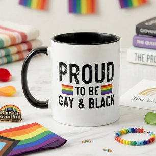 Proud To Be Gay And Black Rainbow Pride Quote Two-Tone Coffee Mug