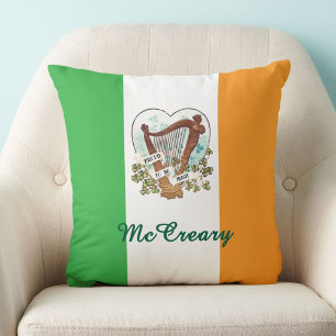 Proud To Be Irish Vintage Harp and Shamrock Custom Cushion