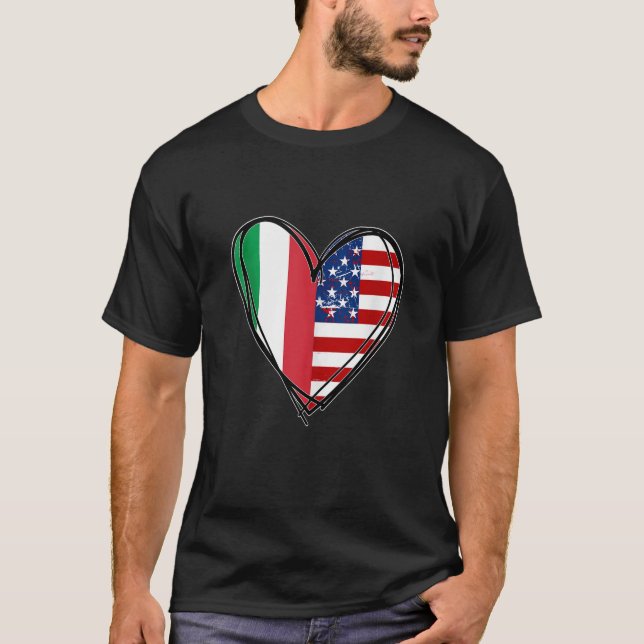 Proud to Be Italian American Cool Italy USA Flag H T-Shirt (Front)
