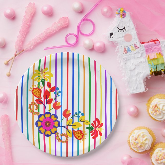 Proud to Be Latino Baby shower | Floral & stripe Paper Plate (Party)