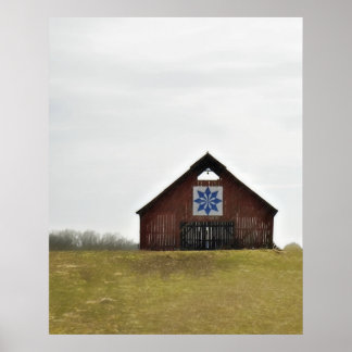 Proud Traditions  barn, quilt on rainy day Poster
