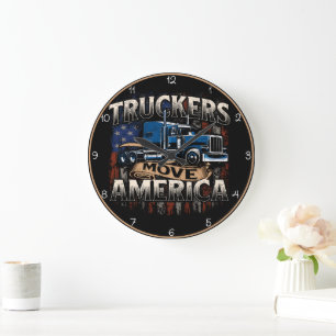 Proud Truckers Move America Forward Large Clock