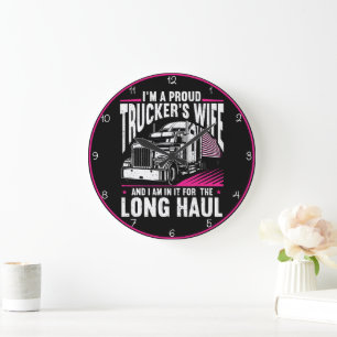 Proud Trucker's Wife Long Haul Large Clock