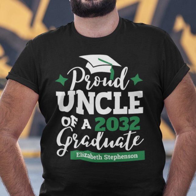 Proud Uncle 2023 graduate black green tassel name T-Shirt (Creator Uploaded)