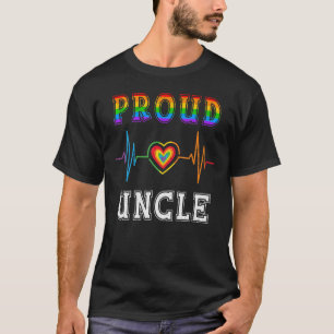 Proud Uncle Lgbt Rainbow Heartbeat Family Gay Prid T-Shirt