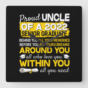 Proud Uncle Of A 2022 Senior Graduate Senior 22 Square Wall Clock