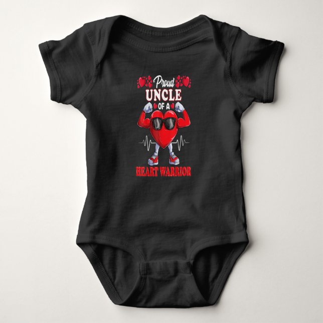 Proud Uncle of a Heart Warrior CHD Awareness Baby Bodysuit (Front)