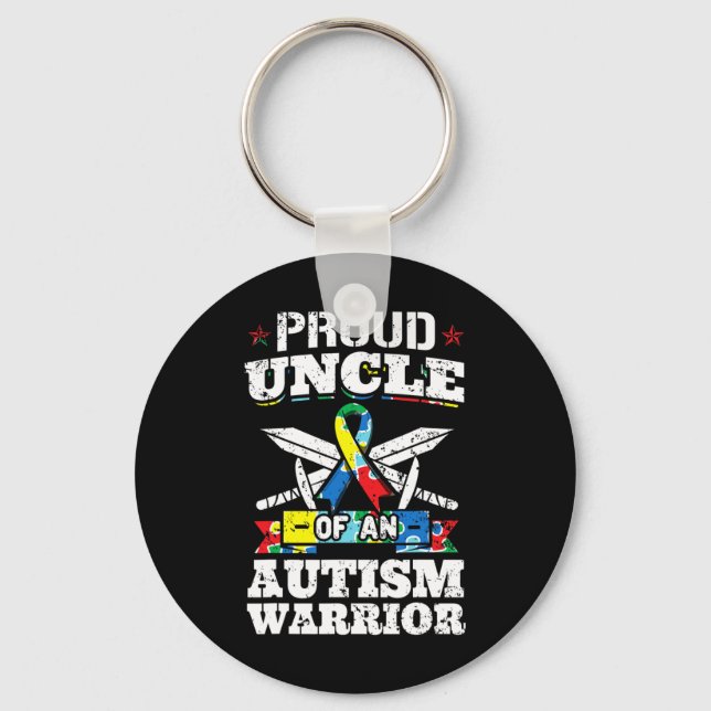 Proud Uncle Of An Autism Warrior Autistic Awarenes Key Ring (Front)