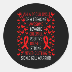 Proud Uncle Of Sickle Cell Warrior Awareness Ribbo Classic Round Sticker