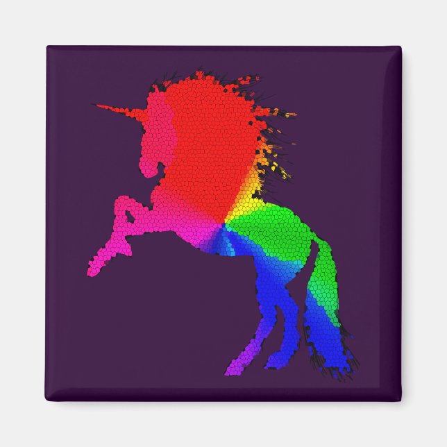 Proud Unicorn of Colourful Stain Glass Design, ZKO Magnet (Front)