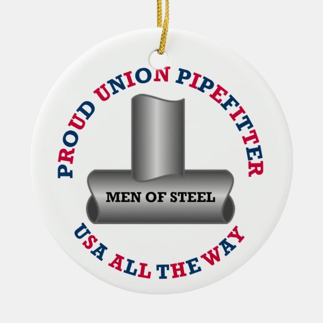 Proud Union Pipefitter USA Ceramic Tree Decoration (Front)