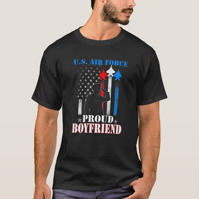 Proud US Air Force Boyfriend Flag Patriotic Milita T-Shirt (Front)