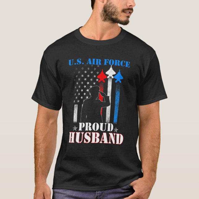 Proud US Air Force Husband Flag Patriotic Military T-Shirt (Front)