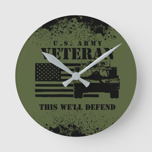 Proud US Army Veteran Round Clock (Front)