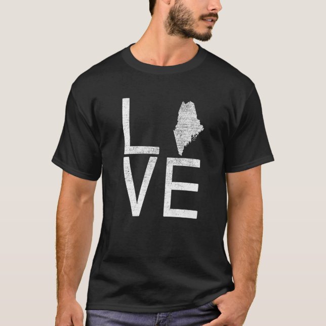 Proud Usa Fan State  Maine Love Map Maine T-Shirt (Front)