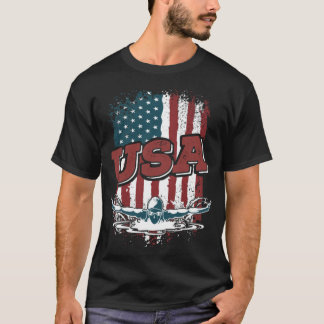 Proud USA Flag Swimming Swim Aquatic Sport female  T-Shirt