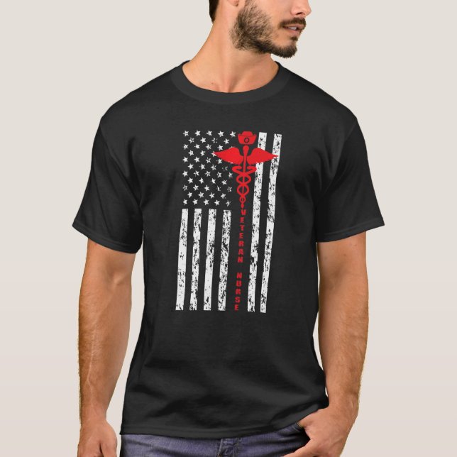 Proud Veteran Nurse US Flag Veteran Nursing  1 T-Shirt (Front)