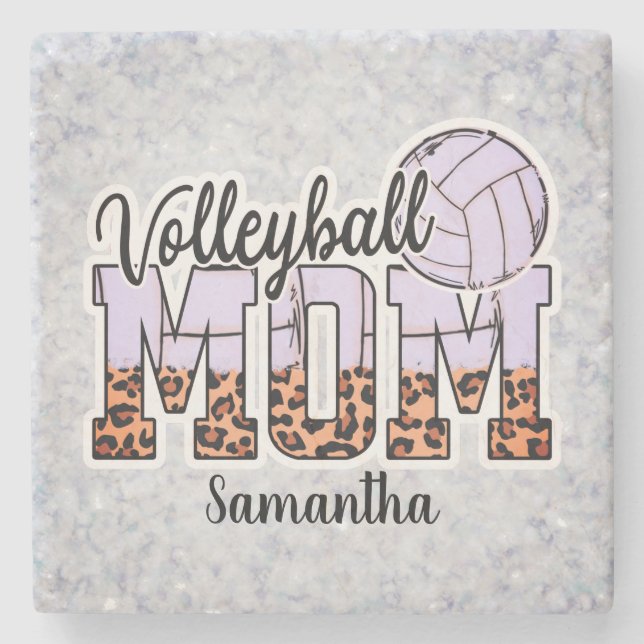 Proud Volleyball Mum – Serving Up Support Stone Coaster (Front)