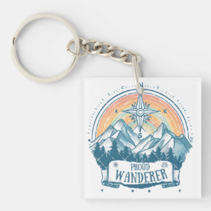 Proud Wanderer LGBTQ Camping – Rainbow Compass Key Ring