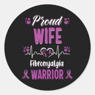 Proud Wife Fibromyalgia Warrior Awareness Ribbon P Classic Round Sticker