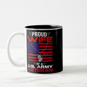 Proud Wife Of A U.S. Army Veteran US Flag Veteran  Two-Tone Coffee Mug