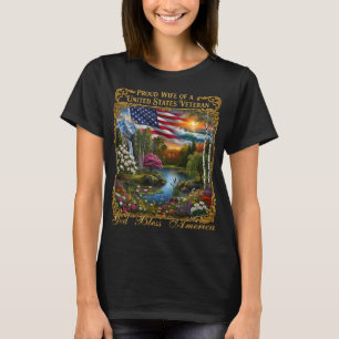 Proud Wife of a US Veteran Art, God Bless America T-Shirt