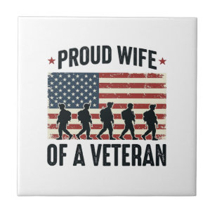 Proud Wife of a Veteran Patriotic Shirt Design (2) Ceramic Tile