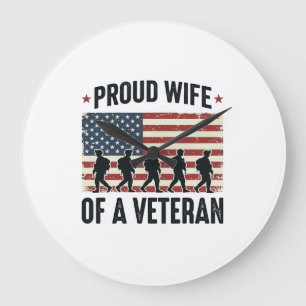 Proud Wife of a Veteran Patriotic Shirt Design (2) Large Clock