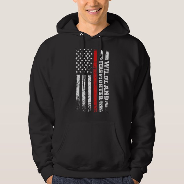 Proud Wildland Firefighter Us Flag Wildland Firema Hoodie (Front)