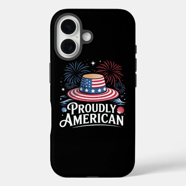 Proudly American - Patriotic Beach Sunhat Case-Mate iPhone Case (Back)