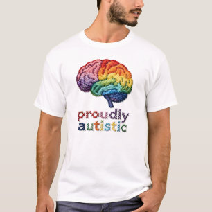 Proudly Autistic Embroidered Rainbow Brain Design T-Shirt