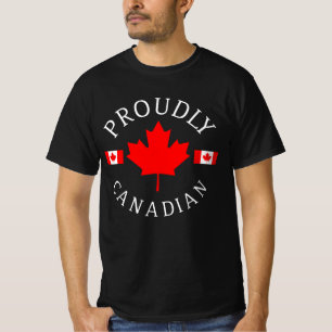Proudly Canadian with Maple Leaf and Flag (white)  T-Shirt