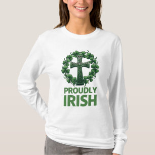Proudly Irish - Celtic Cross Shamrock Design T-Shirt