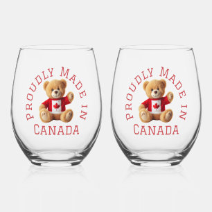 Proudly Made in Canada with Teddy Bear Stemless Wine Glass
