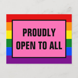 Proudly Open to All LGBT Customer Rainbow Pride Postcard