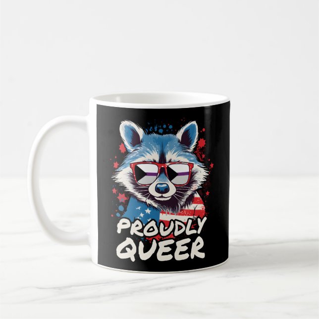 Proudly Queer Racoon Demiual Flag Sunglasses Coffee Mug (Left)
