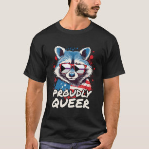 Proudly Queer Racoon Demiual Flag Sunglasses T-Shirt