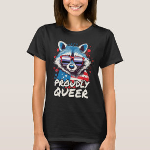 Proudly Queer Racoon Perifluid Flag Sunglasses T-Shirt