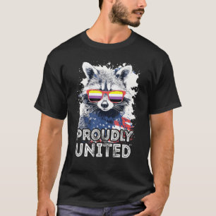 Proudly United  Raccoon Non Binary Sunglasses Flag T-Shirt