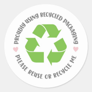 proudly using recycled packaging shipping eco  classic round sticker