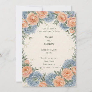 Provençal Blue & Peach Floral Invitation