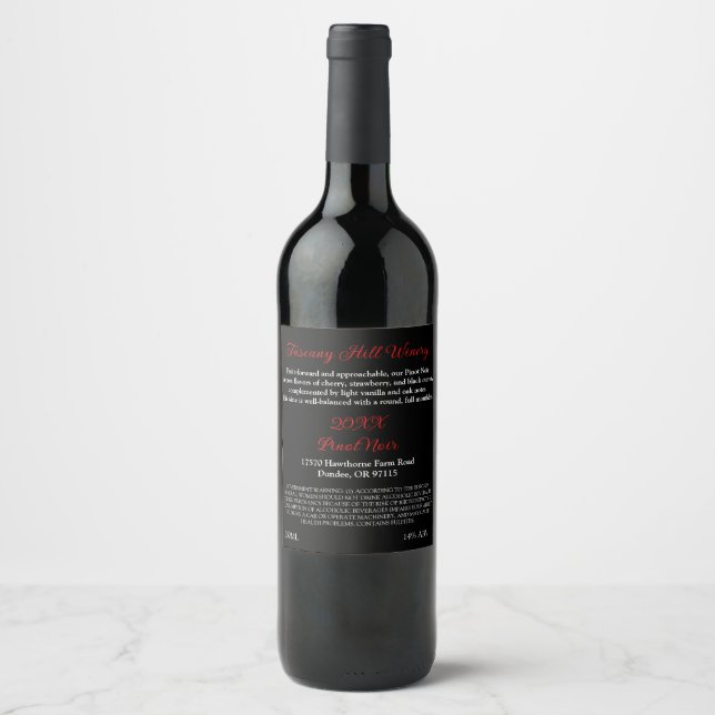 Provencale Black Red Modern Adress Description  Wine Label (Front)